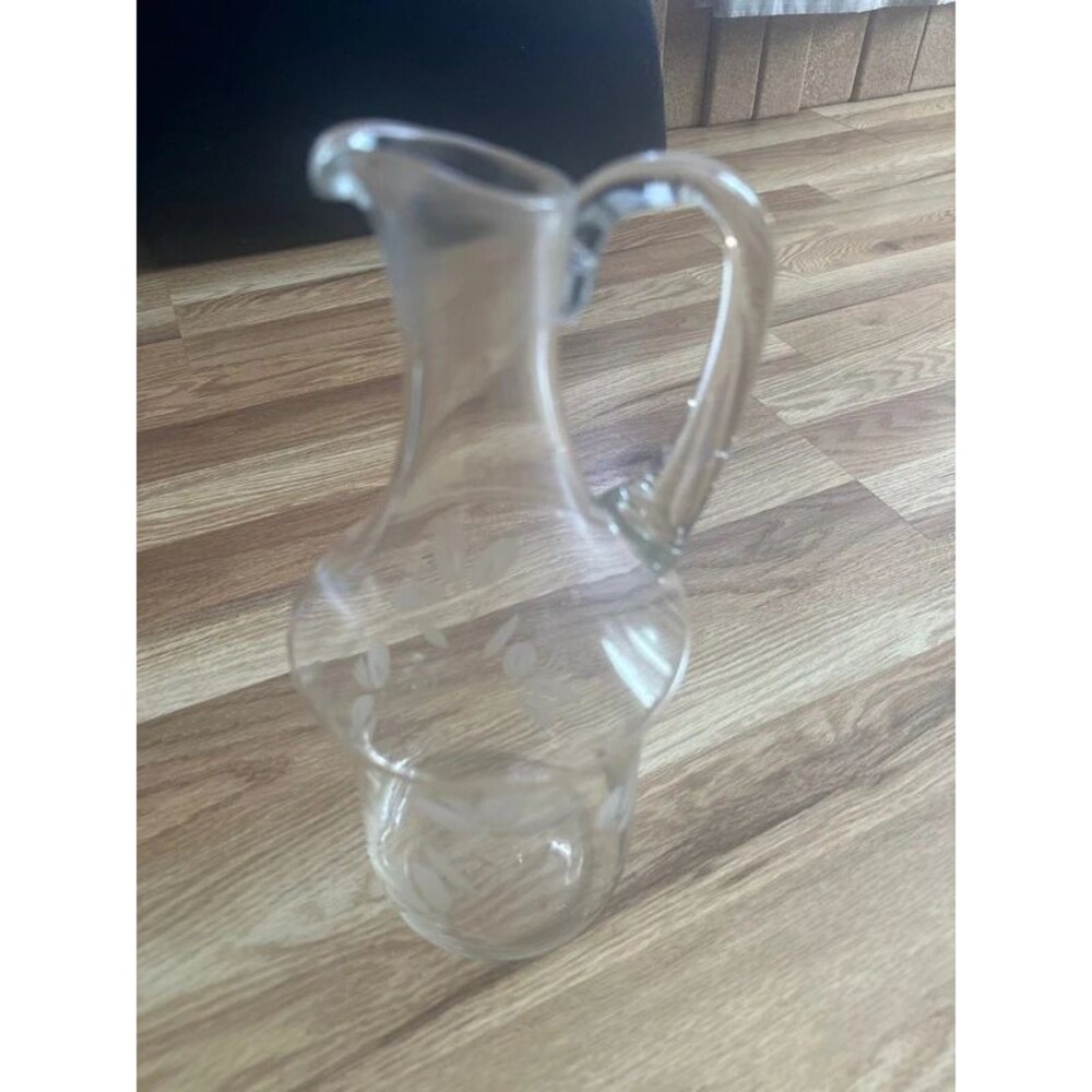 Etched glass pitcher